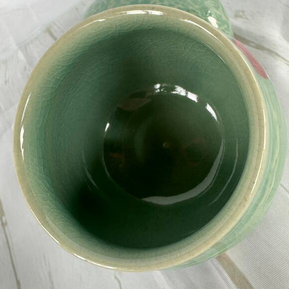 Vintage Celadon Porcelain 3 Piece Tea Infuser Strainer Cup Set Deer Floral - Picture 8 of 13